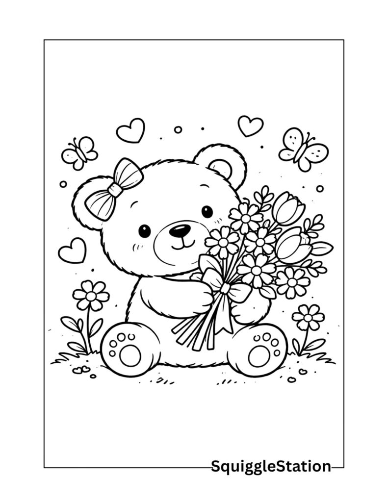 Mother’s Day Coloring Pages (Free Printable PDFs) 5 Mothers Day teddy bear coloring page printable