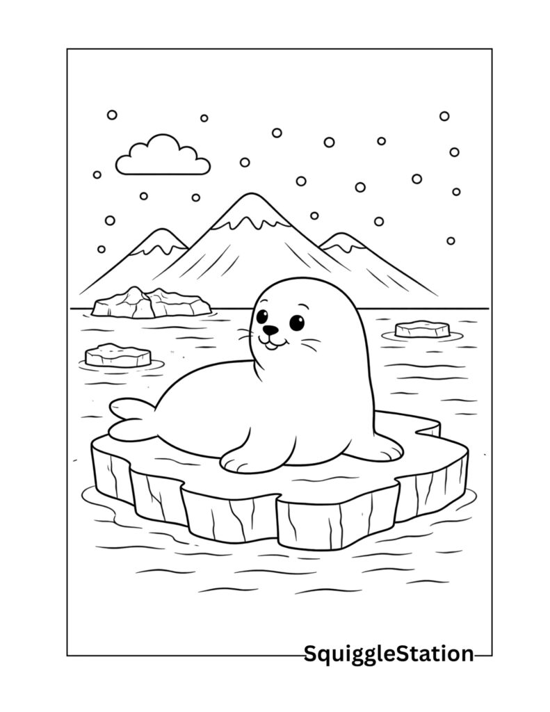 seal on ice floe coloring page