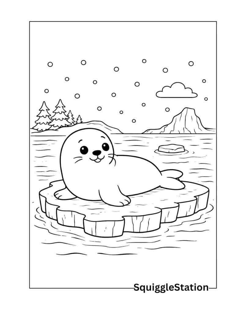 seal on iceberg coloring page