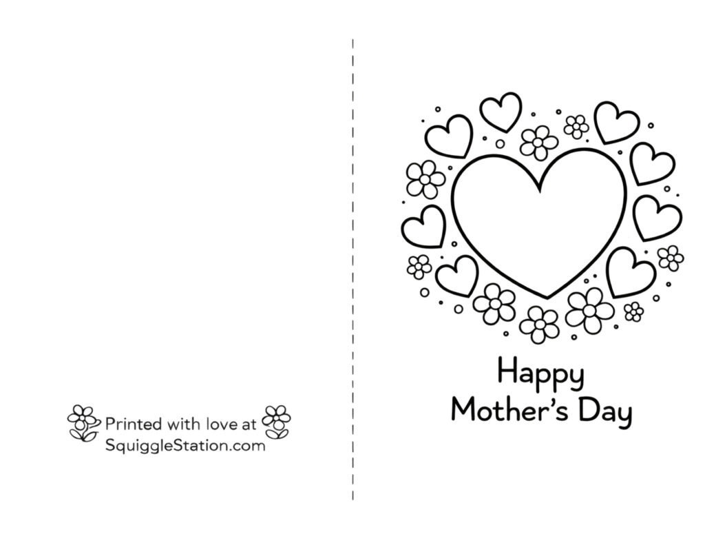 Simple heart Mothers Day coloring card printable