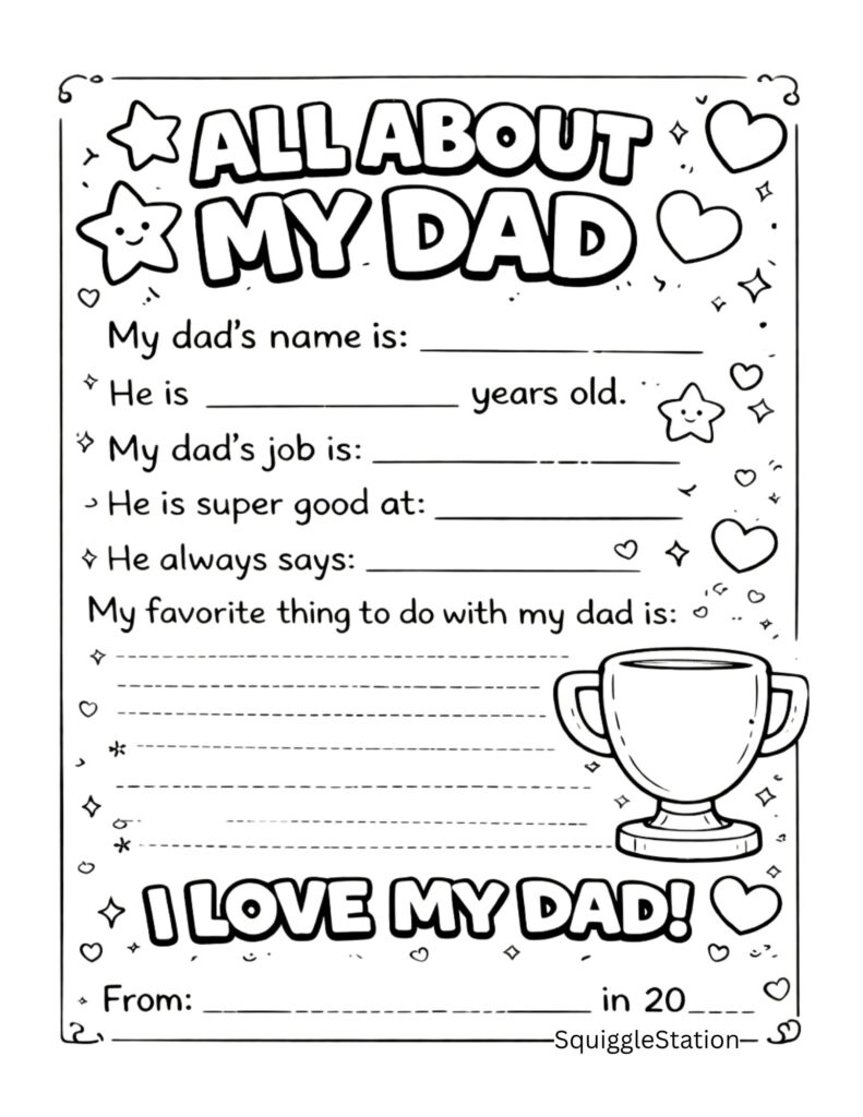 All About My Dad Coloring Pages (Free Printable Keepsake) 2 all about my dad coloring page free printable for kids