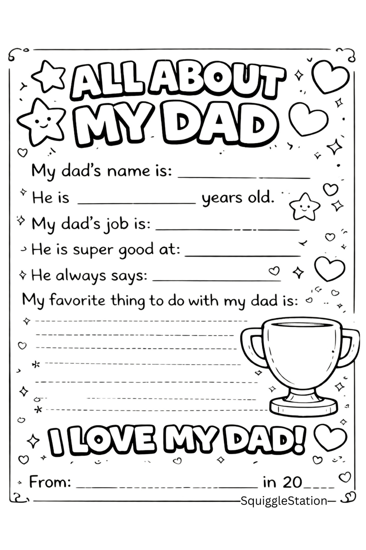 All About My Dad Coloring Pages (Free Printable Keepsake) 1 all about my dad coloring pages free printable for kids with fun fill in prompts for fathers day keepsake activities