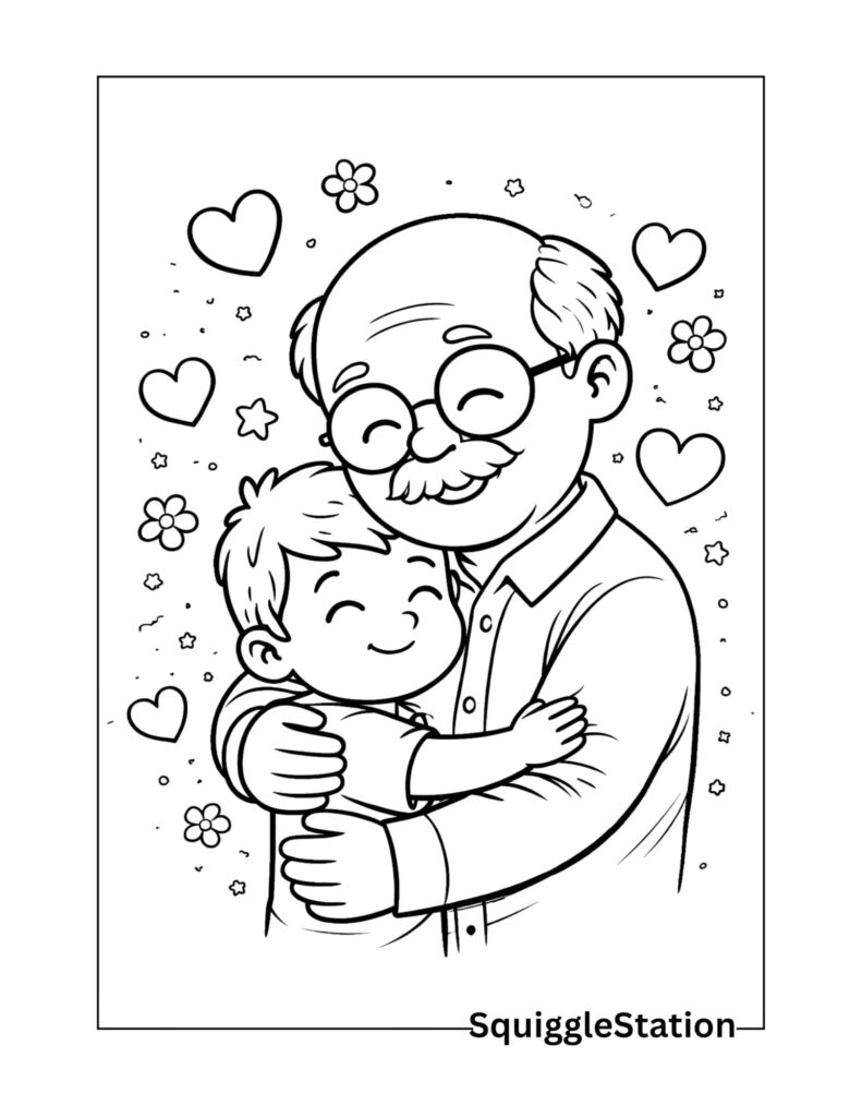 cute grandpa and grandchild coloring page free printable for kids fathers day keepsake