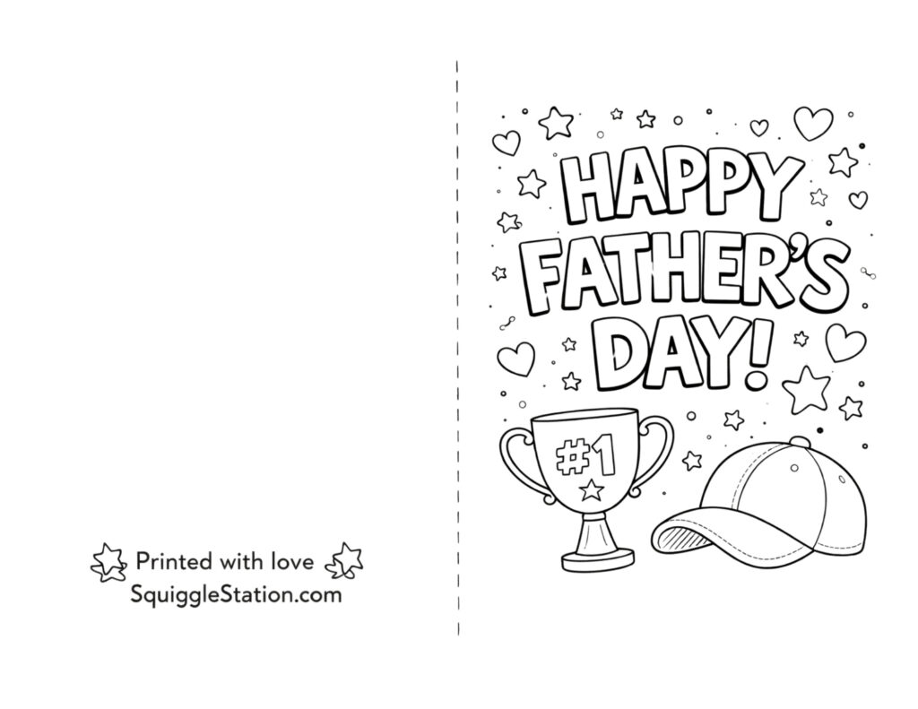 happy fathers day card to color free printable for kids with bold lettering and simple designs