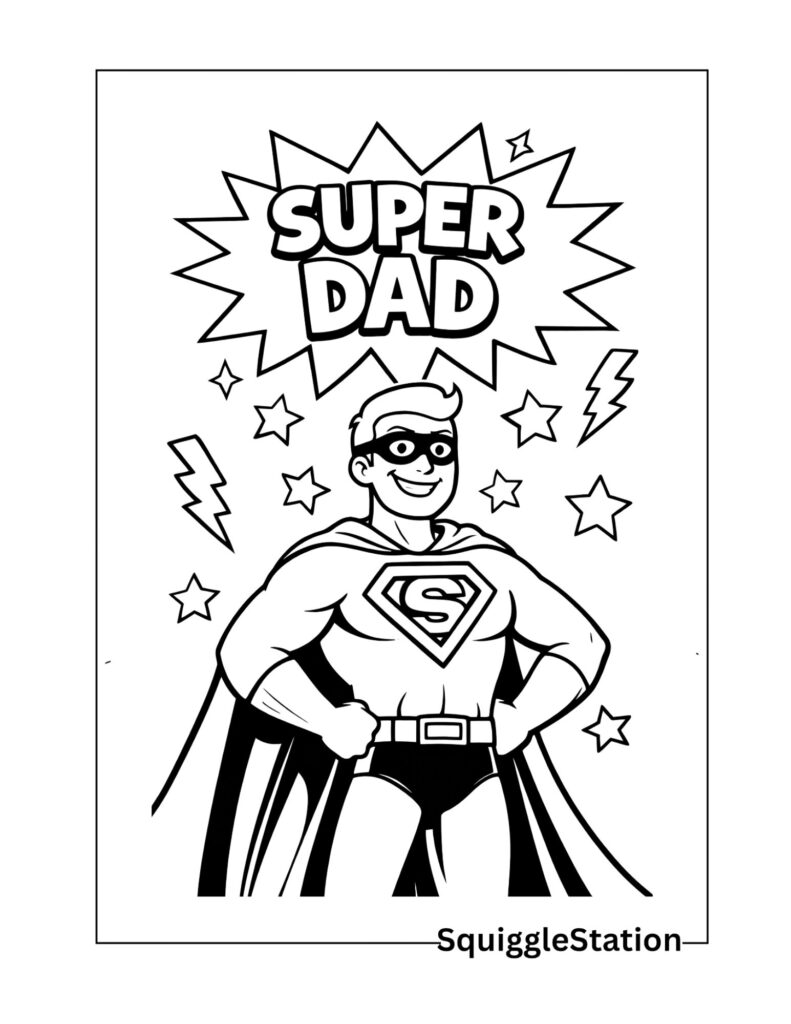 super dad coloring page free printable with superhero dad and bold outlines for kids