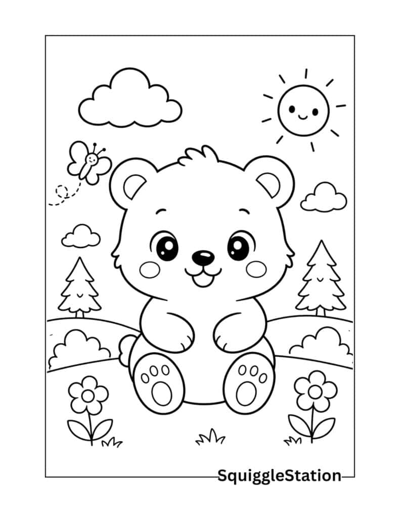  Cute baby bear coloring page with simple outlines for kids
