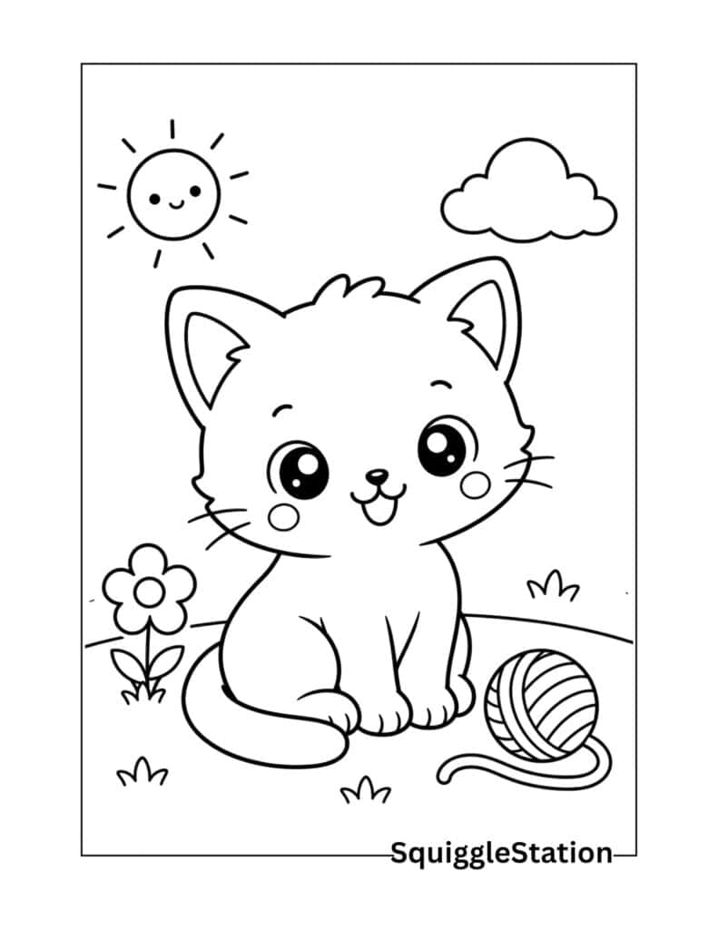  Cute baby kitten coloring page for kids with easy bold outlines