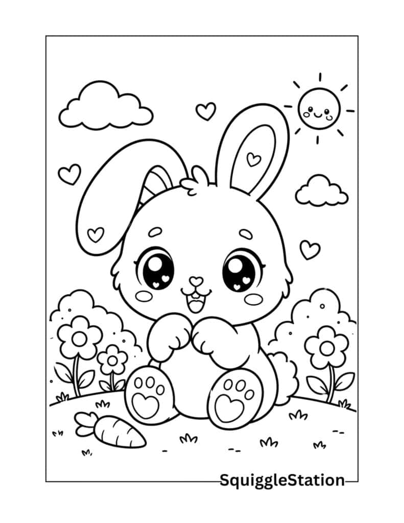 kawaii bunny coloring page printable for kids