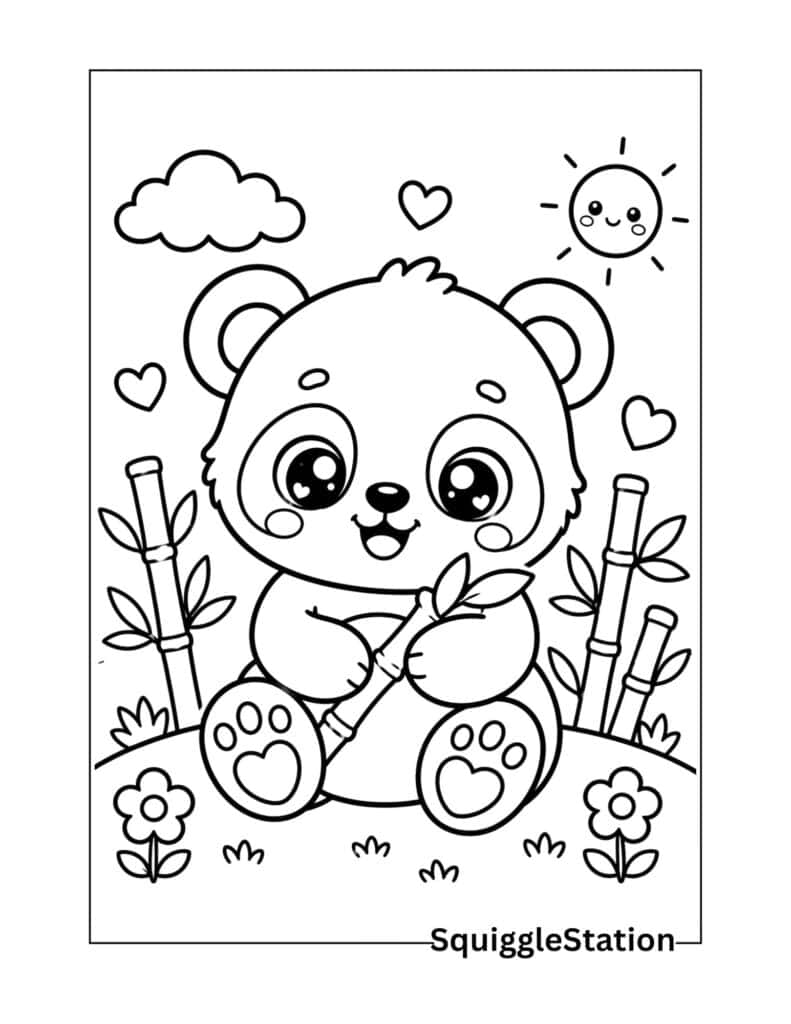 smiling kawaii baby panda coloring page printable