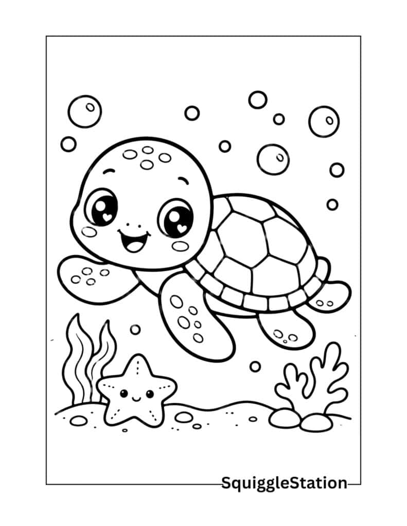 Cute Ocean Animal Coloring Pages (Free Printable PDF's) 2 Cute baby sea turtle coloring page printable for kids