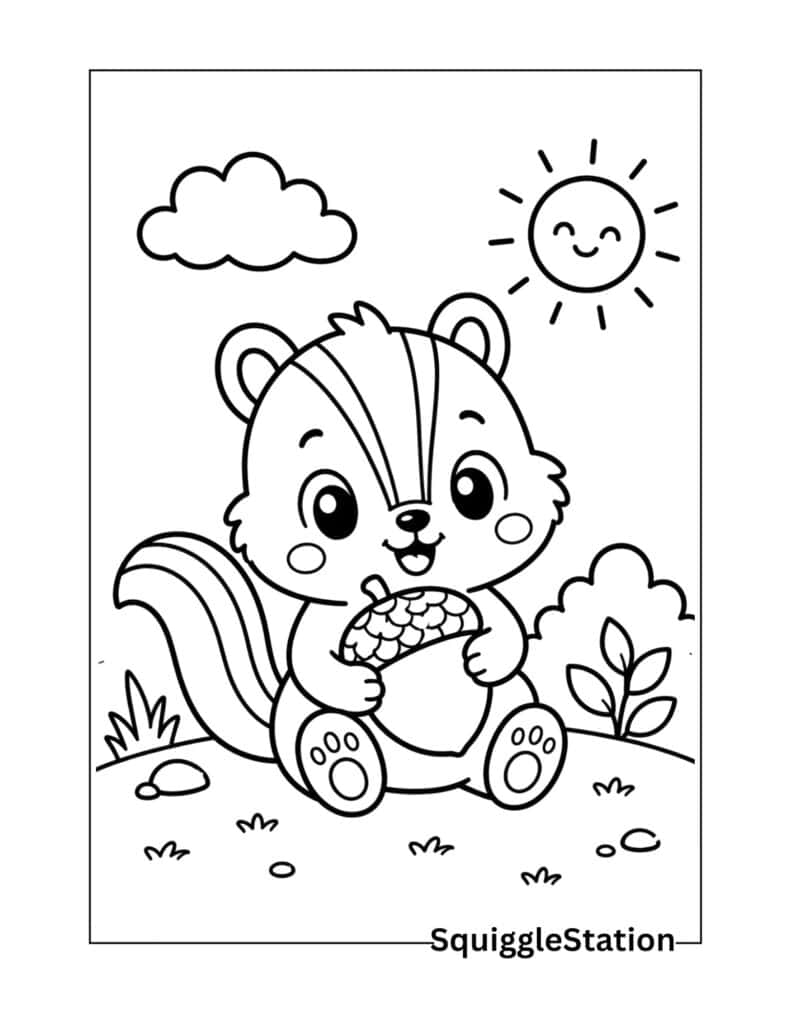 Cute Chipmunk Coloring Pages (Free Printable PDFs) 5 Cute Chipmunk Holding an Acorn Coloring Page Printable PDF
