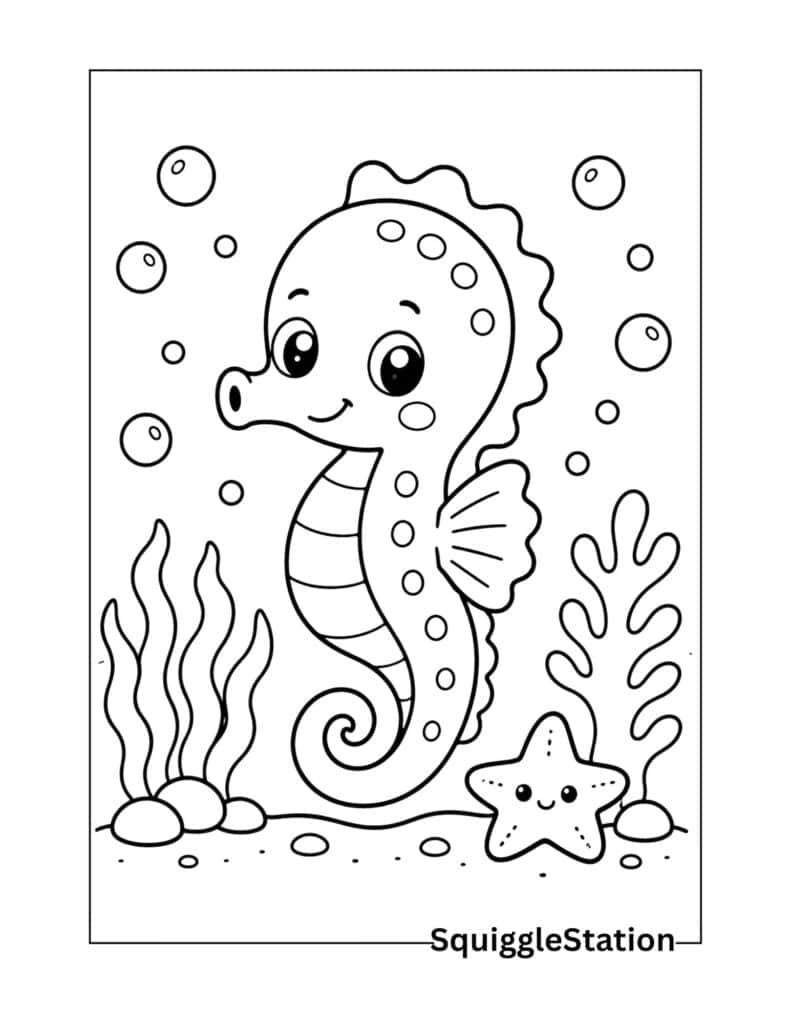 Cute Ocean Animal Coloring Pages (Free Printable PDF's) 5 Cute seahorse coloring page printable for kids
