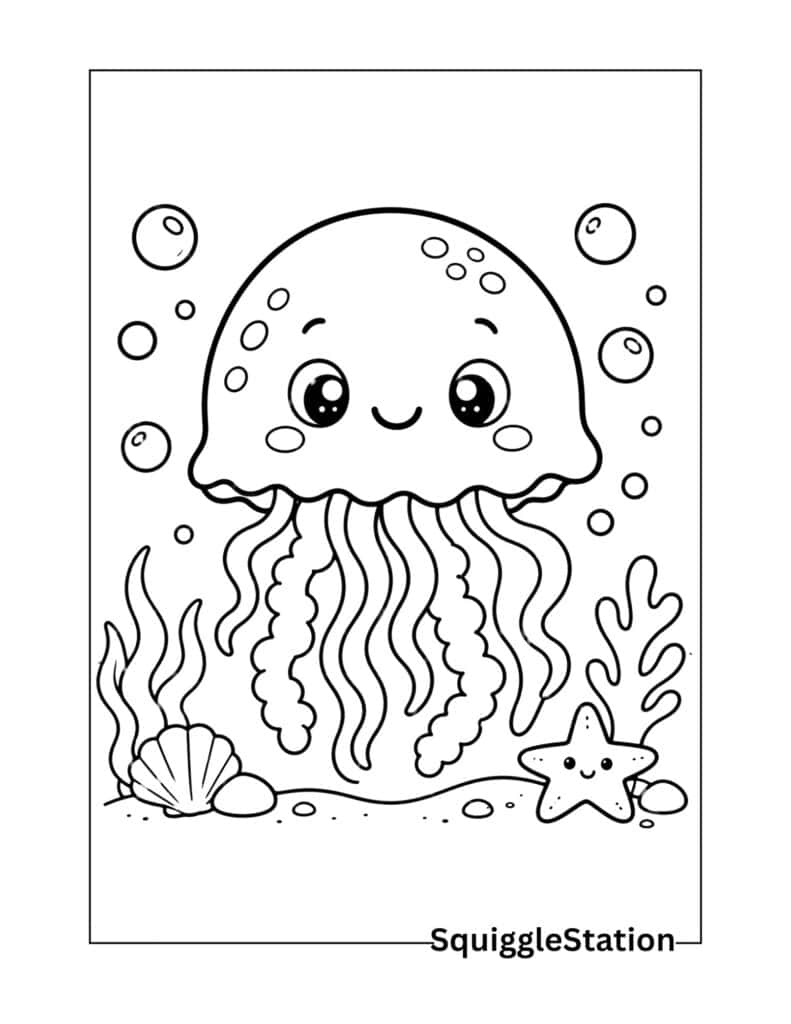 Cute Ocean Animal Coloring Pages (Free Printable PDF's) 4 Friendly jellyfish coloring page printable for kids