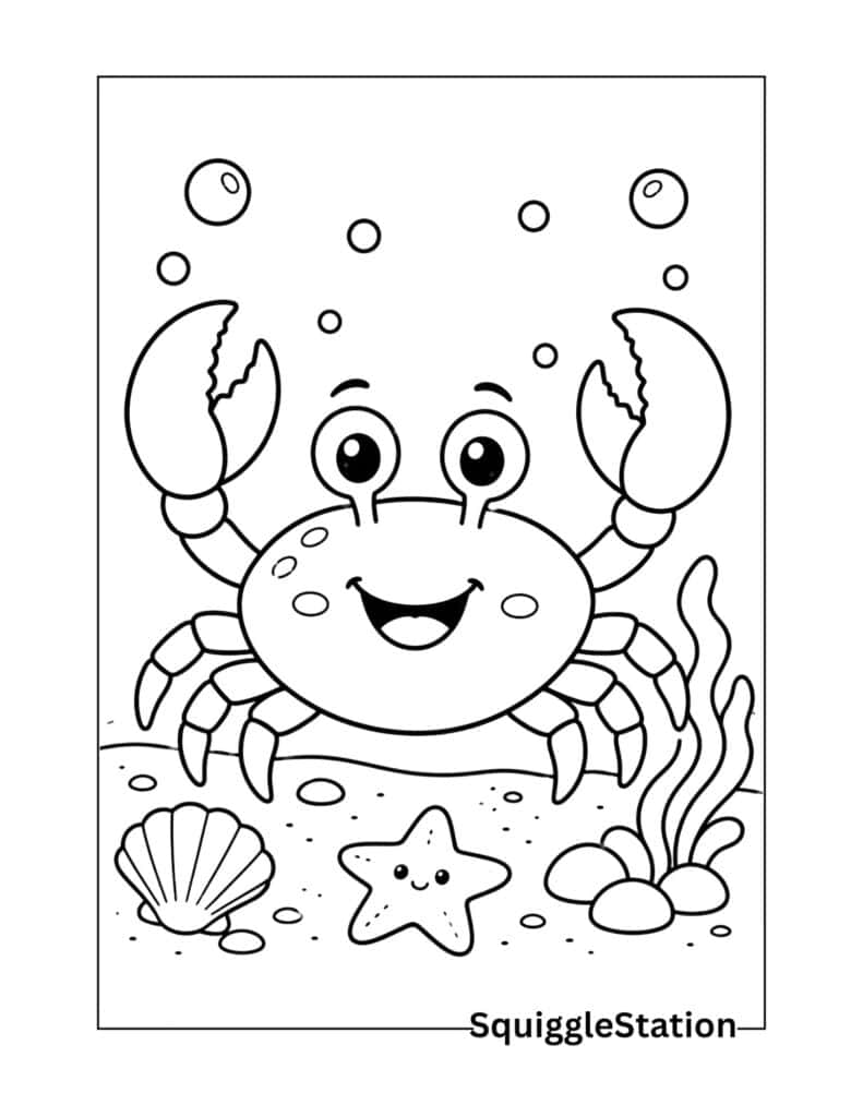 Cute Ocean Animal Coloring Pages (Free Printable PDF's) 6 Happy crab coloring page printable for kids