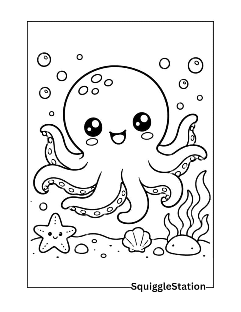 Cute Ocean Animal Coloring Pages (Free Printable PDF's) 3 Smiling octopus coloring page printable for kids