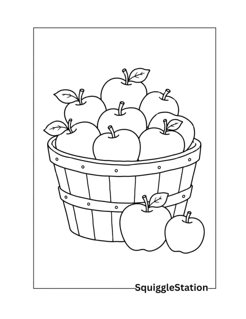 Free Apple Coloring Pages (Cute & Easy Printable PDF Sheets) 4 Apple basket coloring page printable
