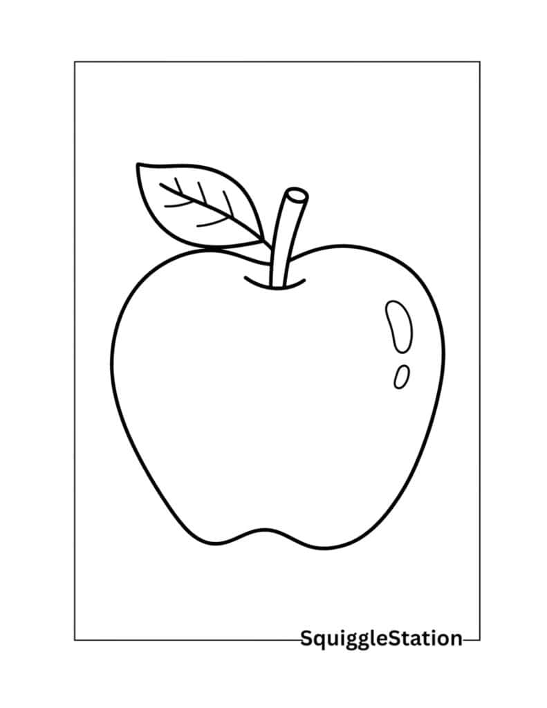 Free Apple Coloring Pages (Cute & Easy Printable PDF Sheets) 3 Simple apple with leaf coloring page printable