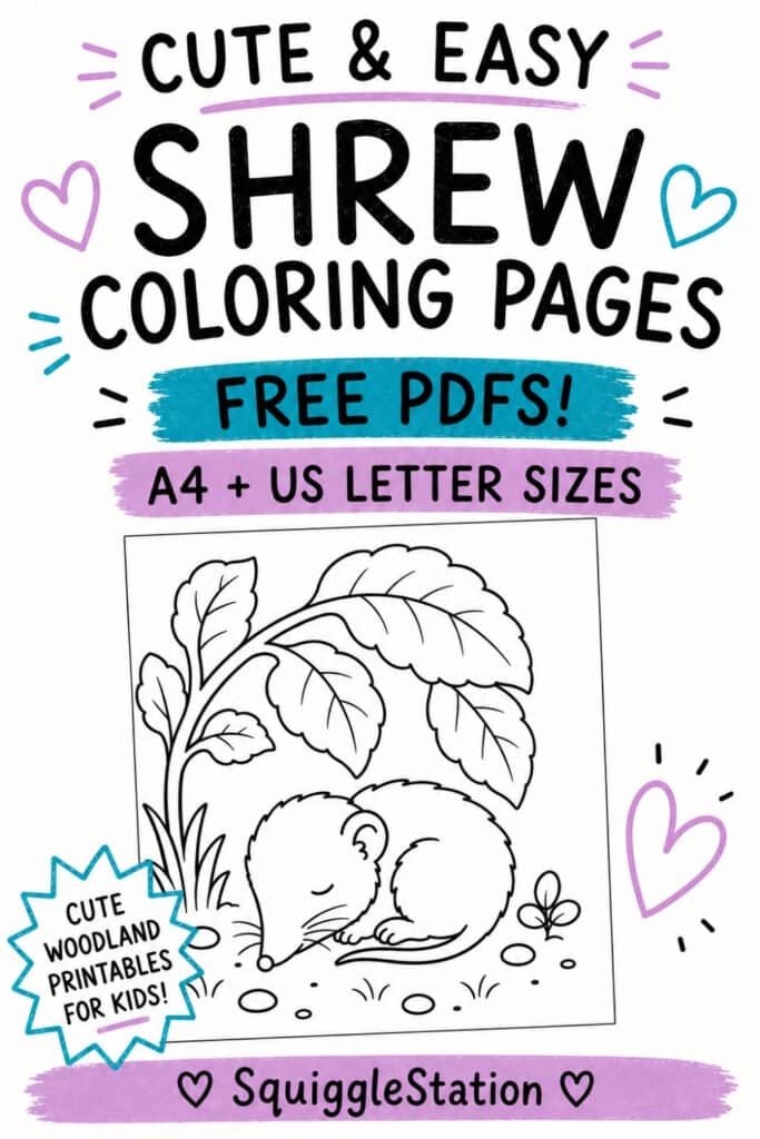 Cute Shrew Coloring Pages (Free Printable PDFs for Kids) 7 Pinterest share image for cute shrew coloring pages article.