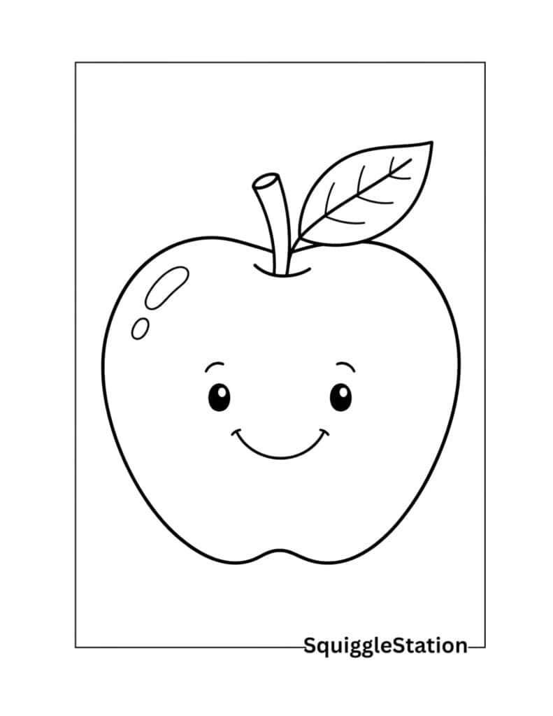 Free Apple Coloring Pages (Cute & Easy Printable PDF Sheets) 2 Cute smiling apple coloring page printable