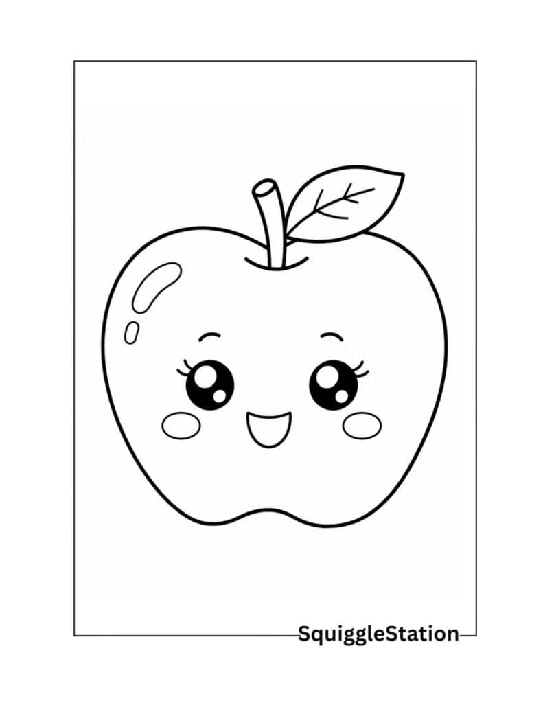 Free Apple Coloring Pages (Cute & Easy Printable PDF Sheets) 5 Cute kawaii apple coloring page printable