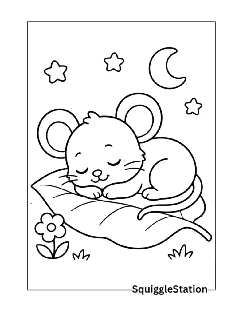 Cute Mouse Coloring Pages (Free Printable PDF Sheets for Kids) 4 Sleeping baby mouse coloring page printable.