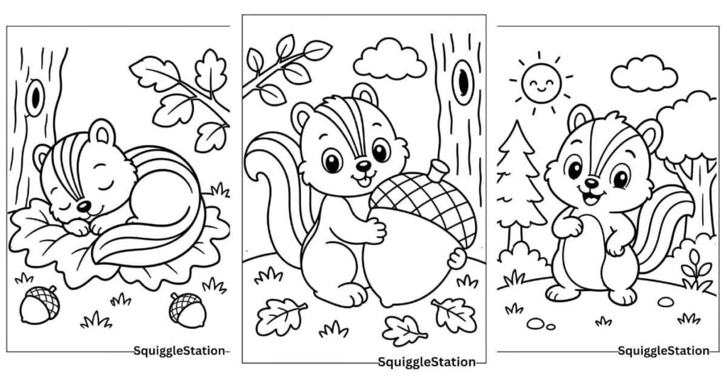 Cute Woodland Animals Coloring Pages (Free Printables) 5 chipmunks article preview image