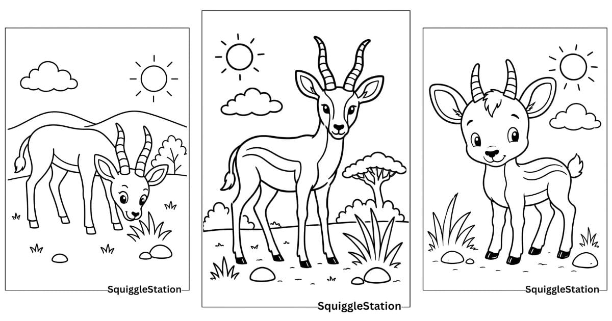 Cute antelope coloring pages with easy printable safari animal designs for kids