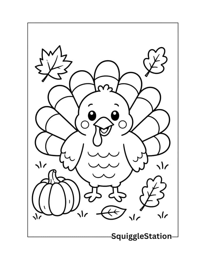 Free Printable Thanksgiving Turkey Coloring Pages (PDFs) 2 Cute Thanksgiving turkey coloring page with an adorable turkey and simple fall details.