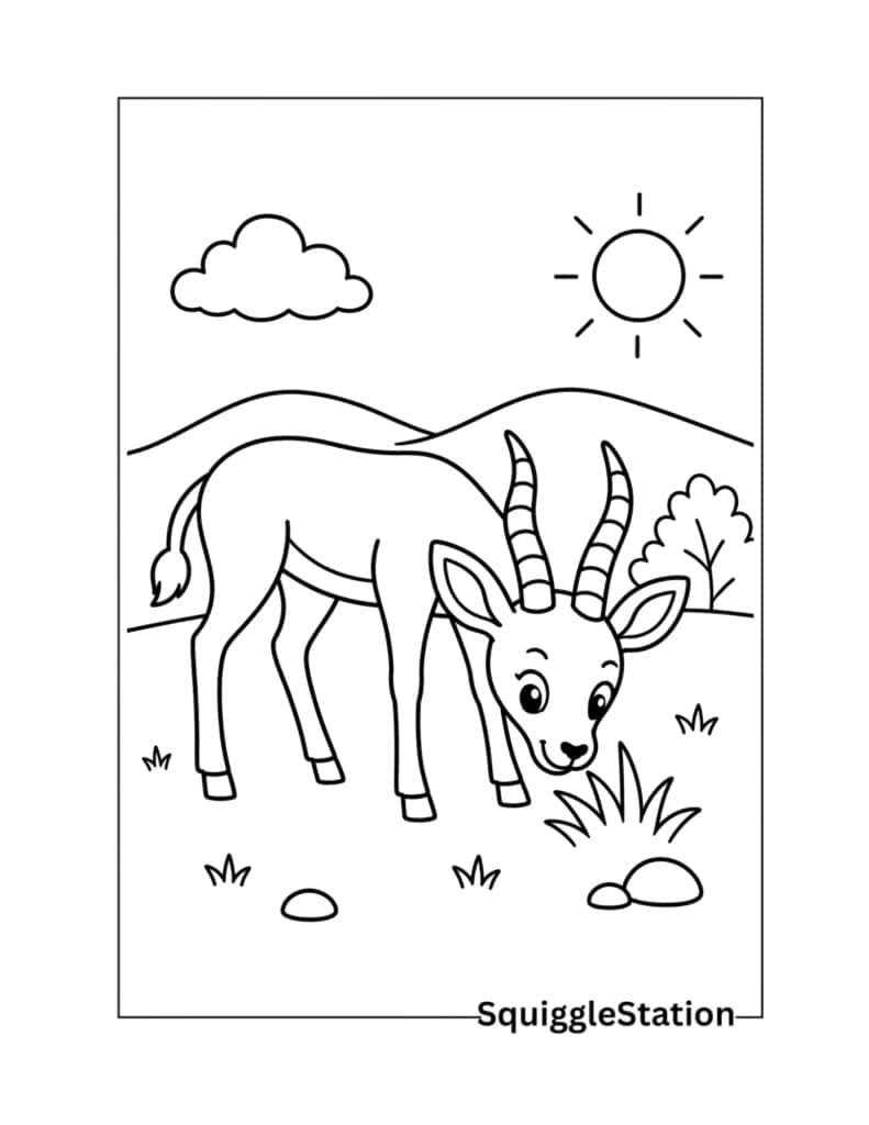 Simple antelope coloring page with bold outlines and an easy printable design for kids
