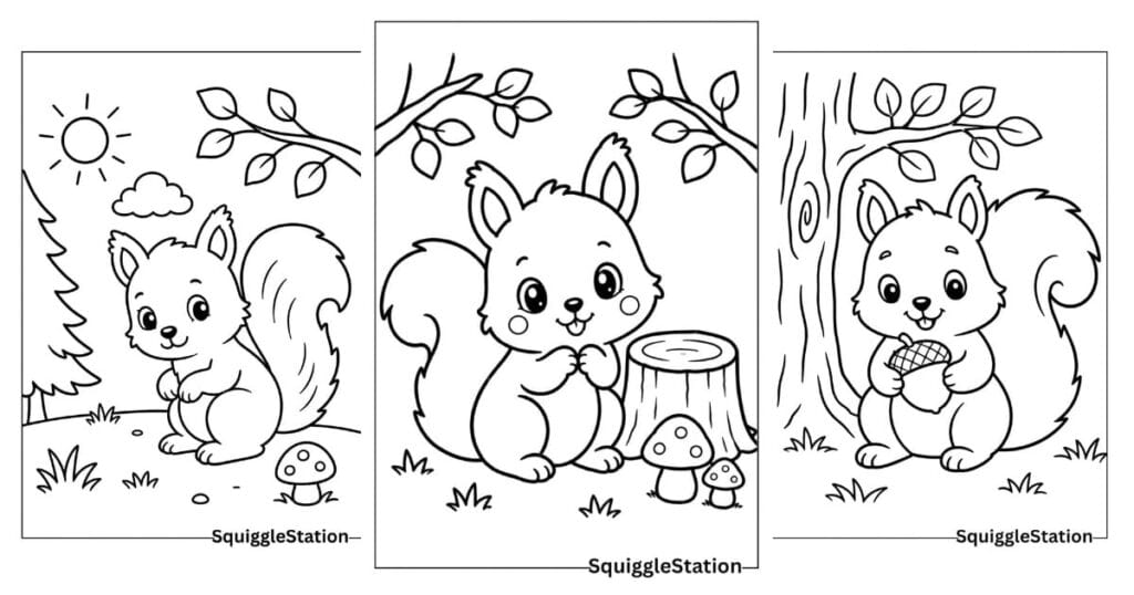 Cute Woodland Animals Coloring Pages (Free Printables) 17 squirrels article preview image