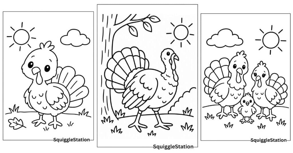 Cute Woodland Animals Coloring Pages (Free Printables) 18 preview image for turkey coloring pages article